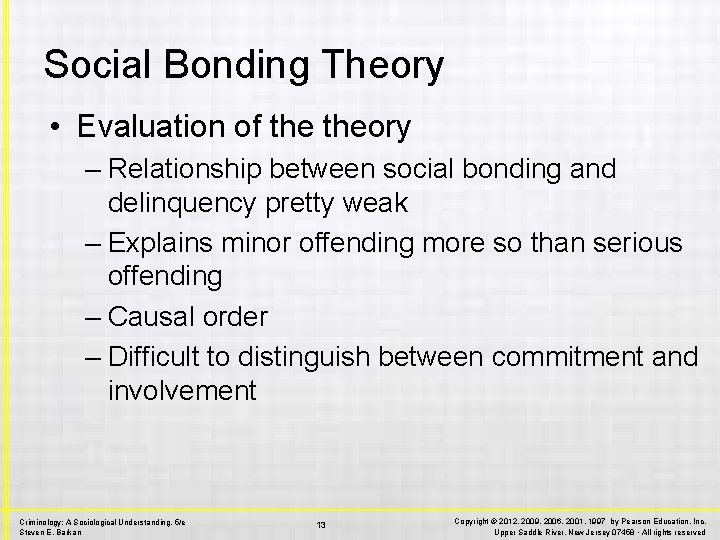 Social Bonding Theory • Evaluation of theory – Relationship between social bonding and delinquency