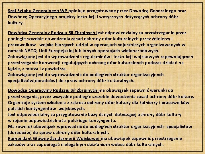 Szef Sztabu Generalnego WP opiniuje przygotowane przez Dowódcę Generalnego oraz Dowódcę Operacyjnego projekty instrukcji