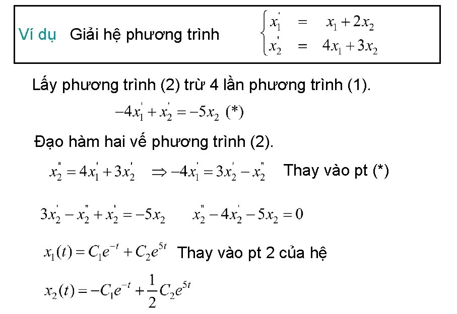 Ví dụ Giải hệ phương trình Lấy phương trình (2) trừ 4 lần phương