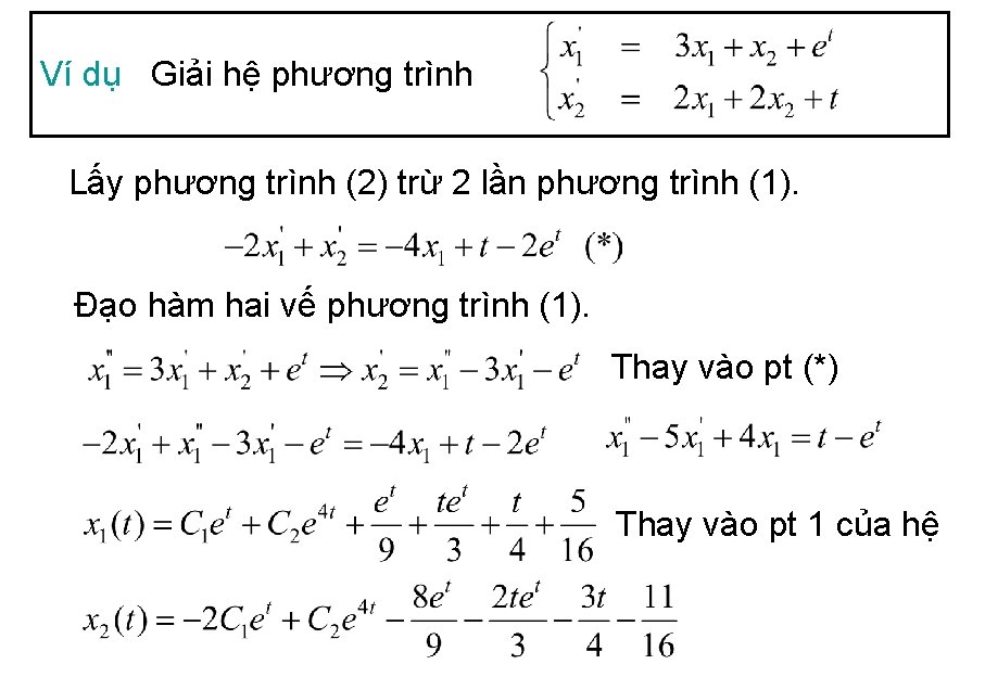 Ví dụ Giải hệ phương trình Lấy phương trình (2) trừ 2 lần phương