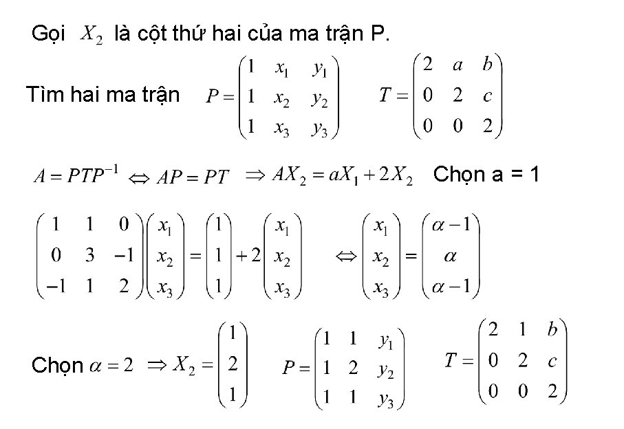 Gọi là cột thứ hai của ma trận P. Tìm hai ma trận Chọn