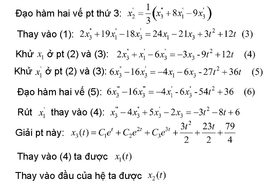 Đạo hàm hai vế pt thứ 3: Thay vào (1): Khử ở pt (2)