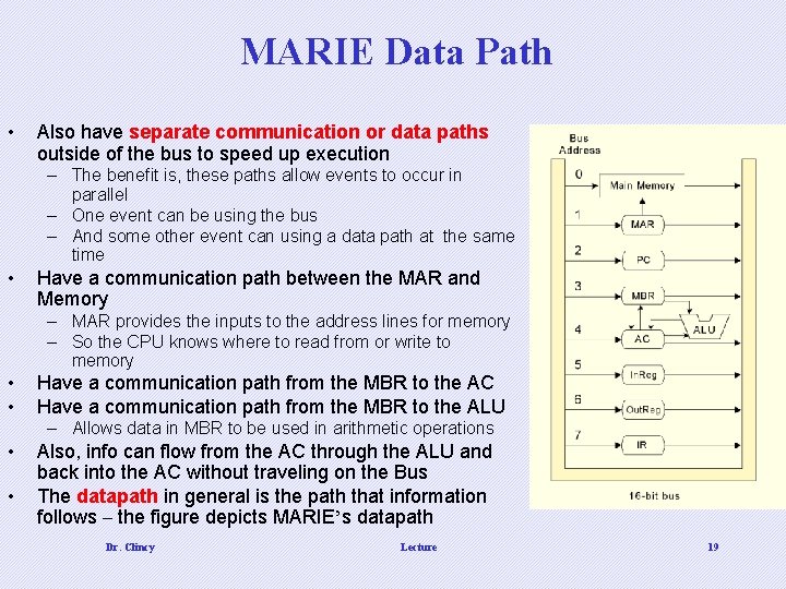 MARIE Data Path • Also have separate communication or data paths outside of the