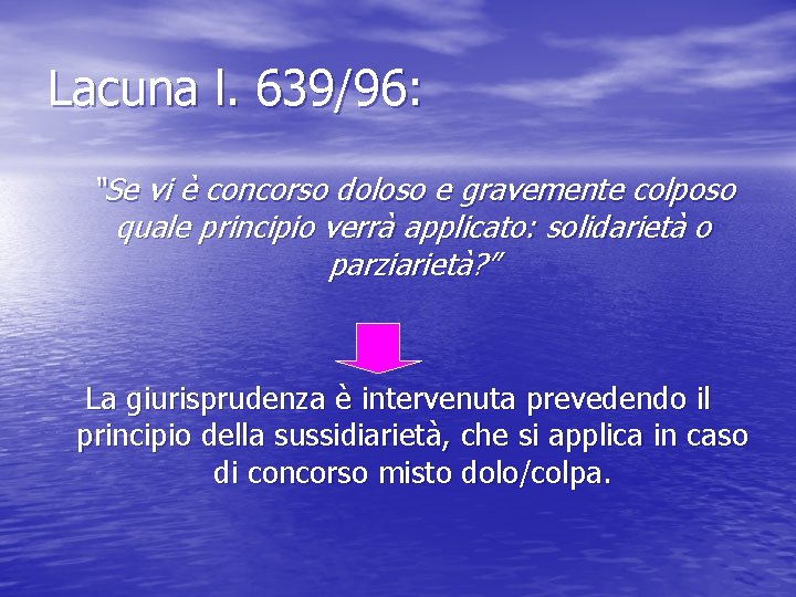 Lacuna l. 639/96: “Se vi è concorso doloso e gravemente colposo quale principio verrà