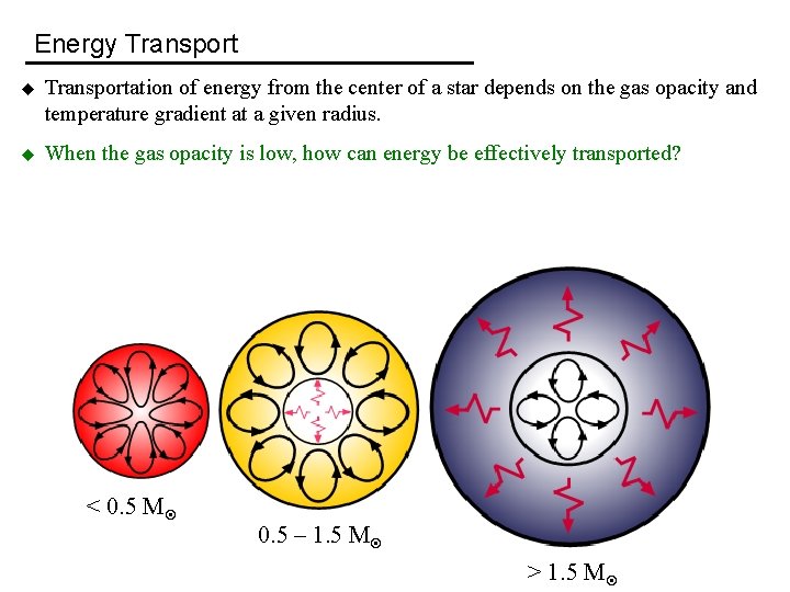 Energy Transport u Transportation of energy from the center of a star depends on