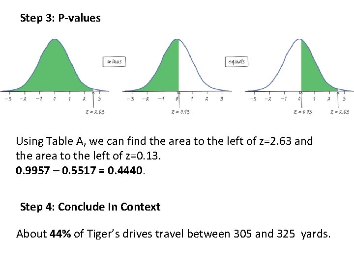 Step 3: P-values Using Table A, we can find the area to the left