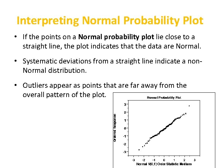 Interpreting Normal Probability Plot • If the points on a Normal probability plot lie