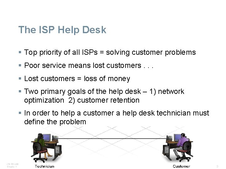 The ISP Help Desk § Top priority of all ISPs = solving customer problems