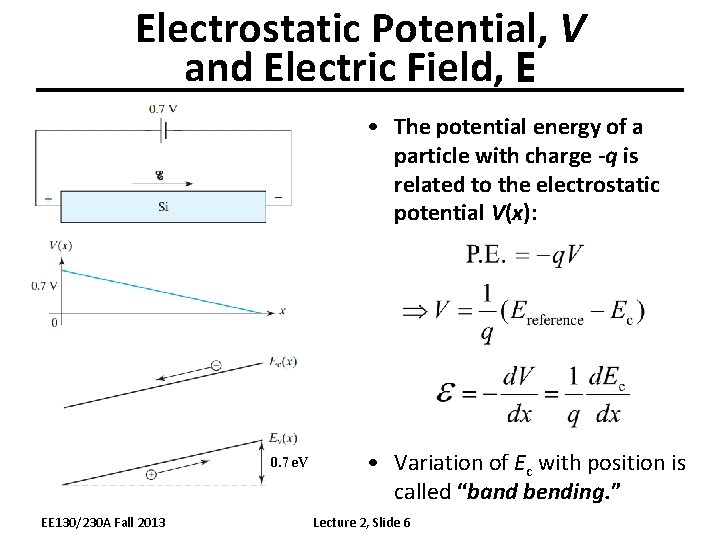 Electrostatic Potential, V and Electric Field, E • The potential energy of a particle