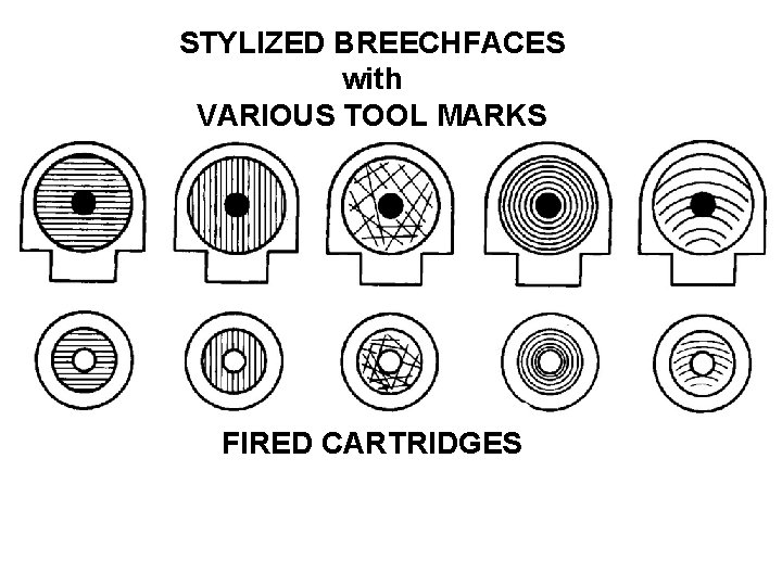 STYLIZED BREECHFACES with VARIOUS TOOL MARKS FIRED CARTRIDGES 