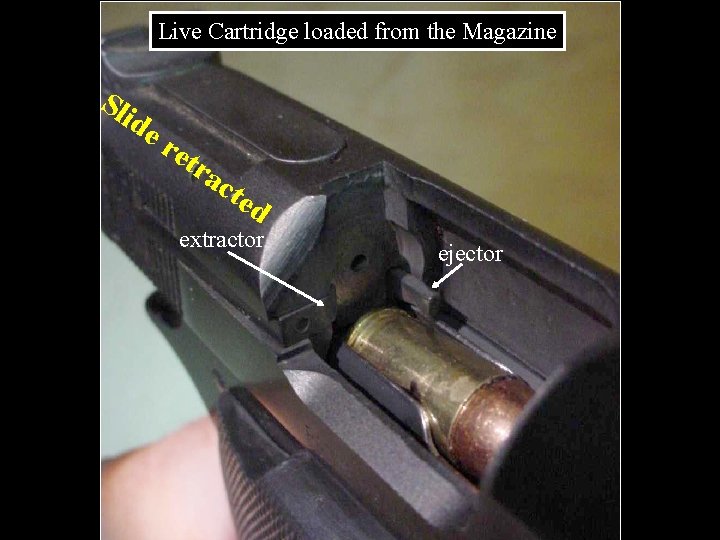 Live Cartridge loaded from the Magazine Sli de re tra cte d extractor ejector