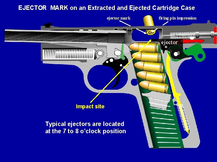 EJECTOR MARK on an Extracted and Ejected Cartridge Case ejector mark firing pin impression