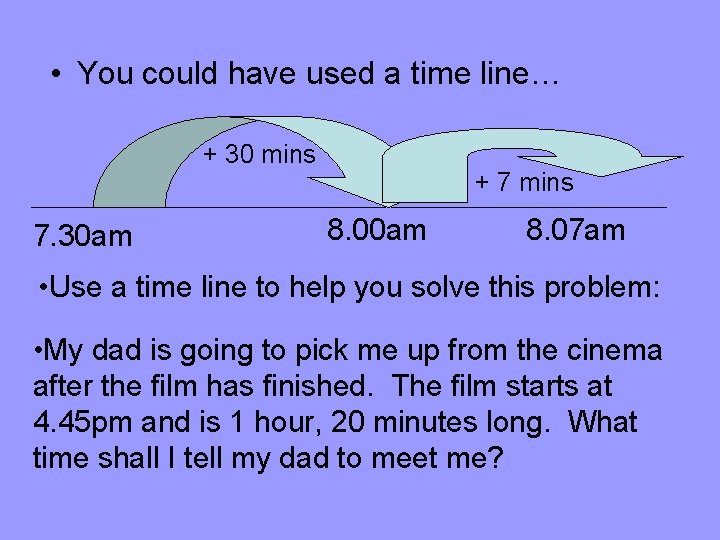  • You could have used a time line… + 30 mins 7. 30