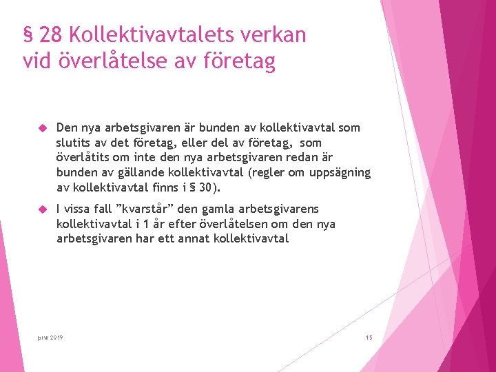 § 28 Kollektivavtalets verkan vid överlåtelse av företag Den nya arbetsgivaren är bunden av