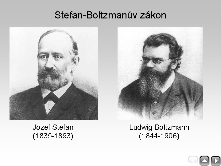 Stefan-Boltzmanův zákon Jozef Stefan (1835 -1893) Ludwig Boltzmann (1844 -1906) 