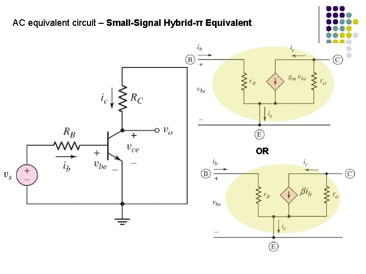 AC equivalent circuit – Small-Signal Hybrid-π Equivalent OR 