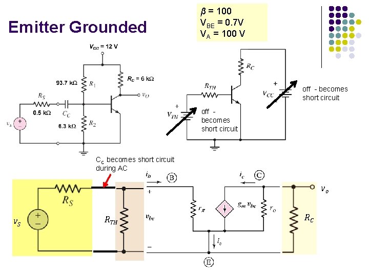 Emitter Grounded β = 100 VBE = 0. 7 V VA = 100 V