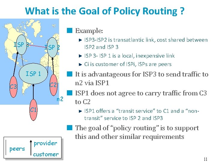 What is the Goal of Policy Routing ? Example: ISP 3 ISP 2 ISP