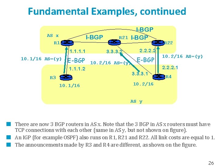 Fundamental Examples, continued AS x I-BGP R 1 10. 1/16 AS=(y) E-BGP 1. 1.