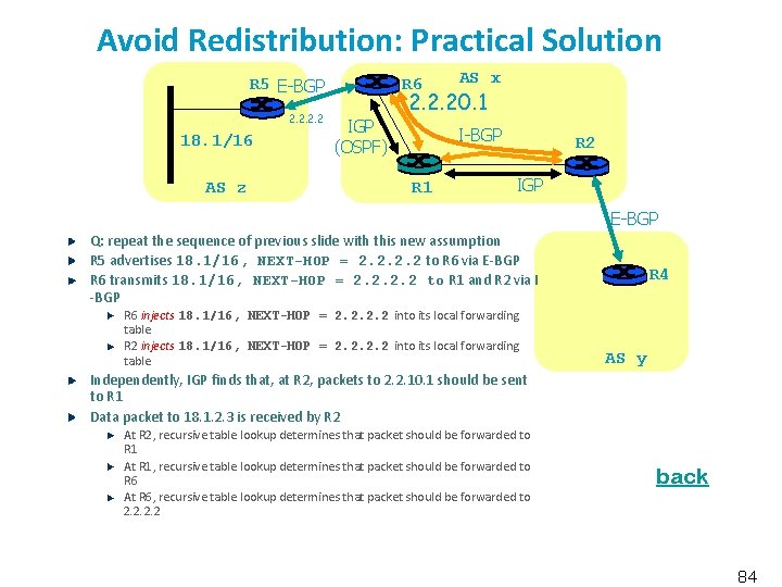 Avoid Redistribution: Practical Solution R 6 R 5 E-BGP 2. 2 18. 1/16 AS