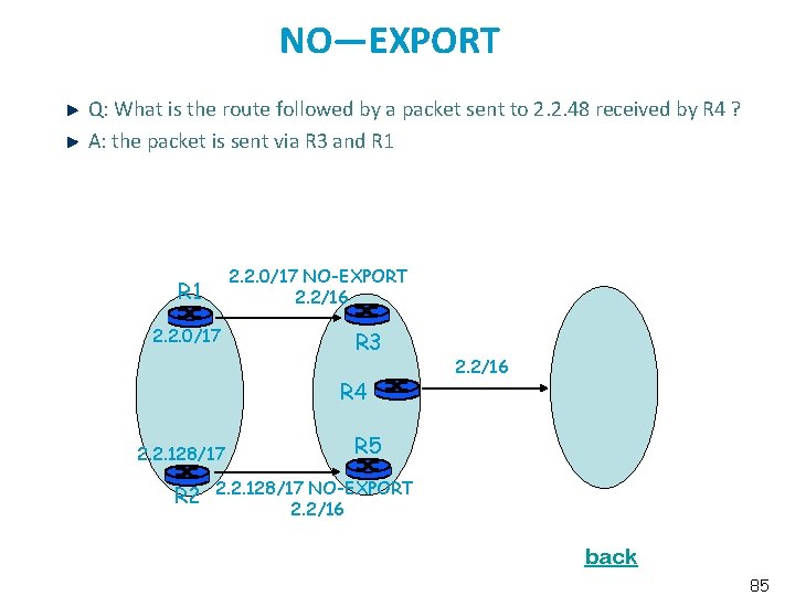 NO—EXPORT Q: What is the route followed by a packet sent to 2. 2.