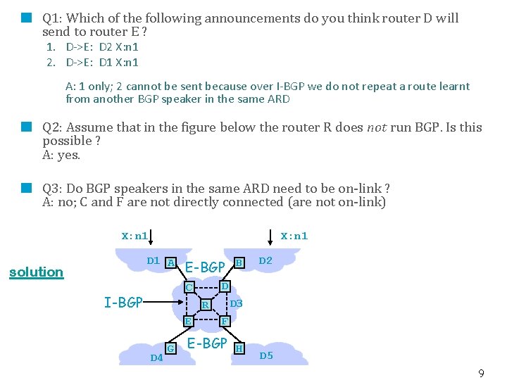 Q 1: Which of the following announcements do you think router D will send