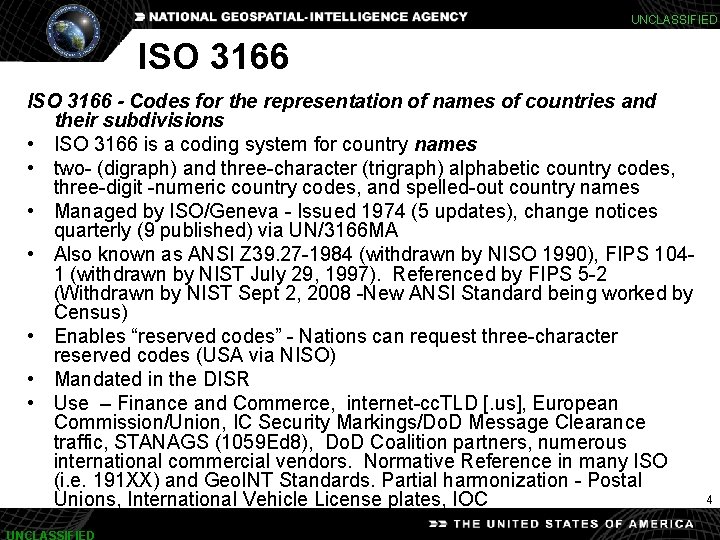 UNCLASSIFIED ISO 3166 - Codes for the representation of names of countries and their