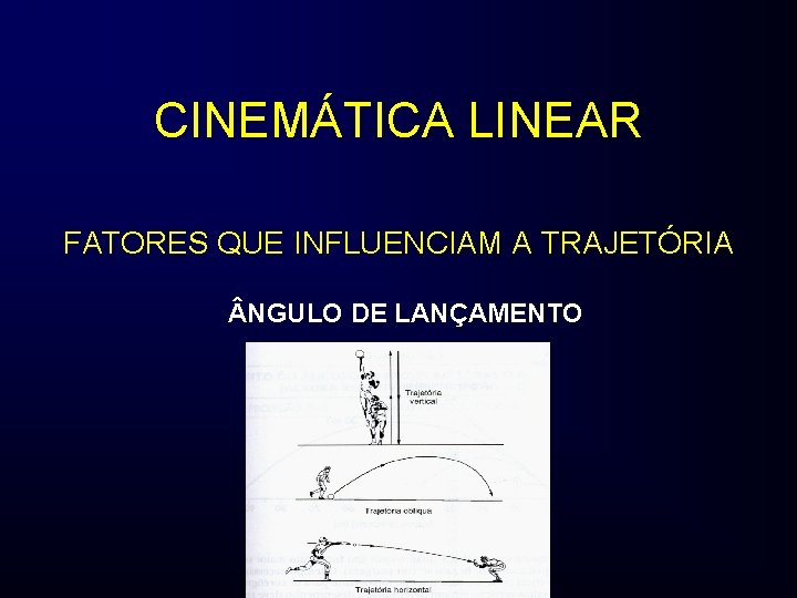 CINEMÁTICA LINEAR FATORES QUE INFLUENCIAM A TRAJETÓRIA NGULO DE LANÇAMENTO 