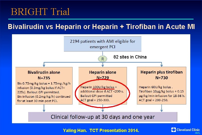 BRIGHT Trial Bivalirudin vs Heparin or Heparin + Tirofiban in Acute MI 82 sites