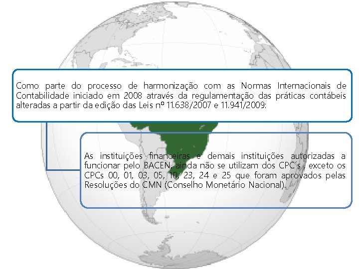 Como parte do processo de harmonização com as Normas Internacionais de Contabilidade iniciado em