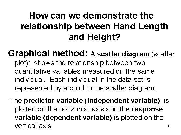 How can we demonstrate the relationship between Hand Length and Height? Graphical method: A