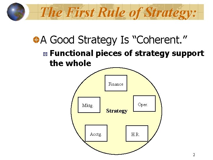 The First Rule of Strategy: A Good Strategy Is “Coherent. ” Functional pieces of