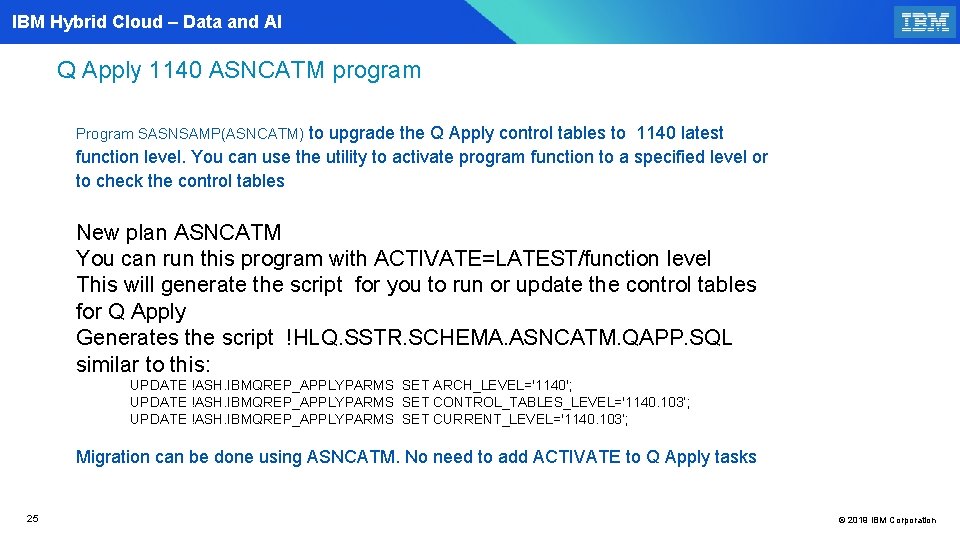IBM Hybrid Cloud – Data and AI Q Apply 1140 ASNCATM program Program SASNSAMP(ASNCATM)