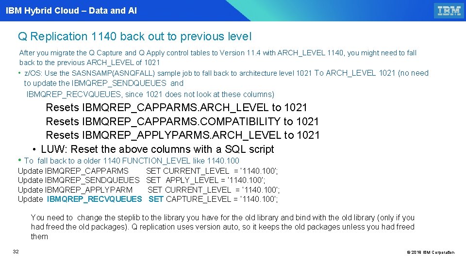IBM Hybrid Cloud – Data and AI Q Replication 1140 back out to previous