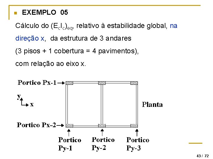 n EXEMPLO 05 Cálculo do (Ec. Ic)eq, relativo à estabilidade global, na direção x,