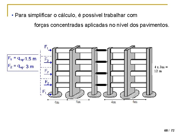  • Para simplificar o cálculo, é possível trabalhar com forças concentradas aplicadas no