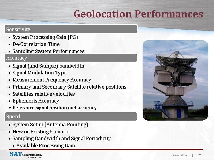 Geolocation Performances Sensitivity • System Processing Gain (PG) • De-Correlation Time • Sampling System