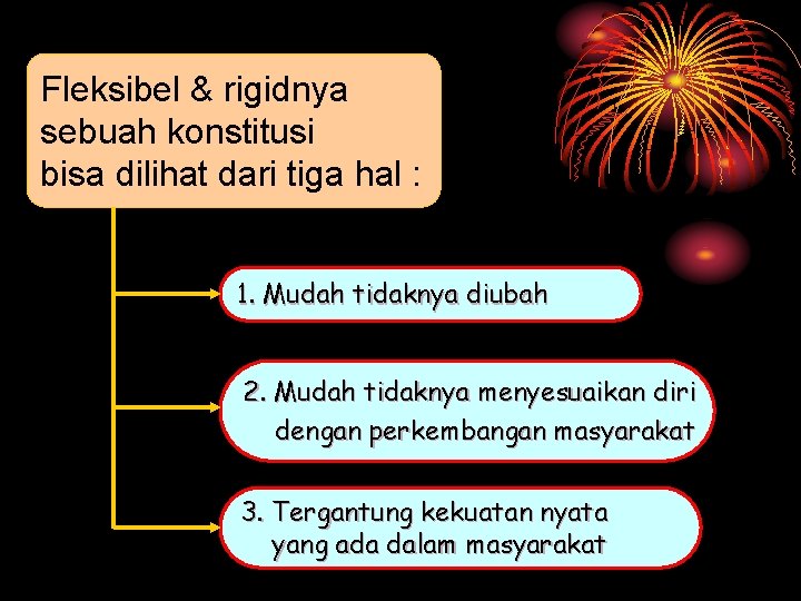 Fleksibel & rigidnya sebuah konstitusi bisa dilihat dari tiga hal : 1. Mudah tidaknya