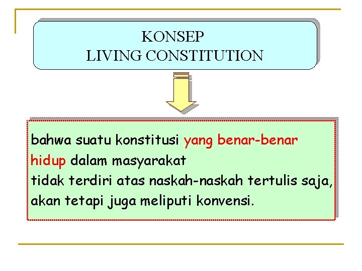 KONSEP LIVING CONSTITUTION bahwa suatu konstitusi yang benar-benar hidup dalam masyarakat tidak terdiri atas