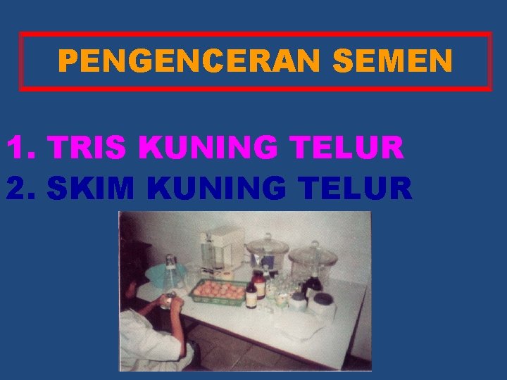 PENGENCERAN SEMEN 1. TRIS KUNING TELUR 2. SKIM KUNING TELUR 