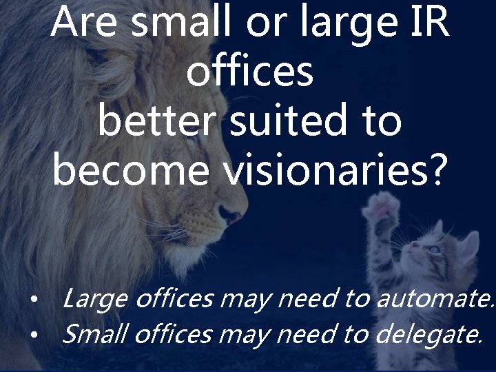 Are small or large IR offices better suited to become visionaries? • Large offices