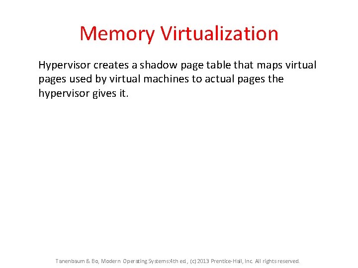 Memory Virtualization Hypervisor creates a shadow page table that maps virtual pages used by