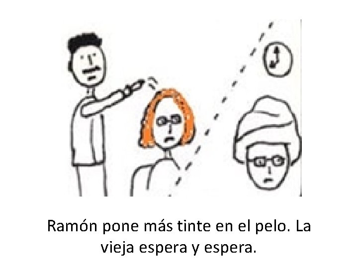 . . . Ramón pone más tinte en el pelo. La vieja espera y