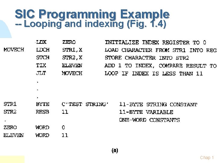 SIC Programming Example -- Looping and indexing (Fig. 1. 4) Chap 1 