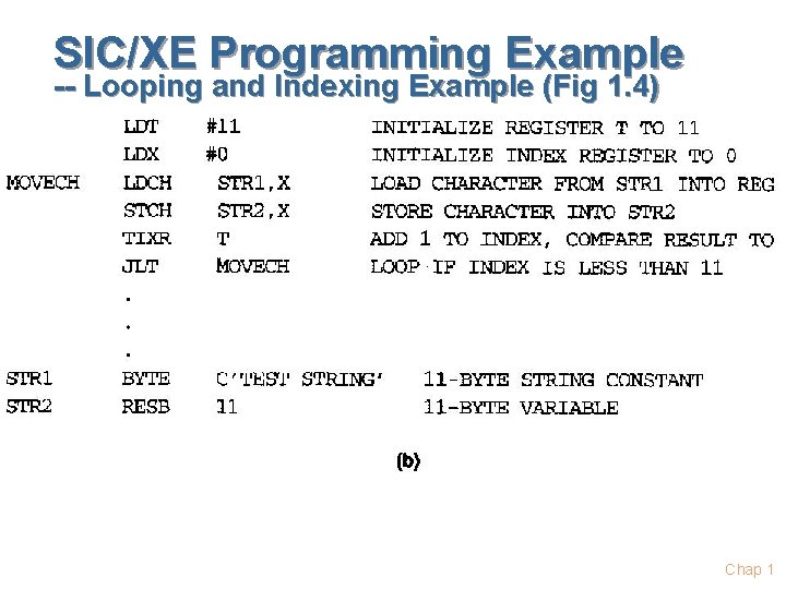 SIC/XE Programming Example -- Looping and Indexing Example (Fig 1. 4) Chap 1 