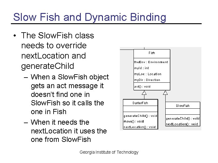 Slow Fish and Dynamic Binding • The Slow. Fish class needs to override next.