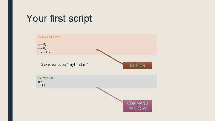 Your first script % My first script x = 5; y = 6; z