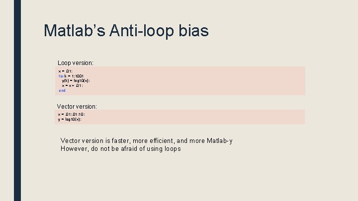 Matlab’s Anti-loop bias Loop version: x =. 01; for k = 1: 1001 y(k)