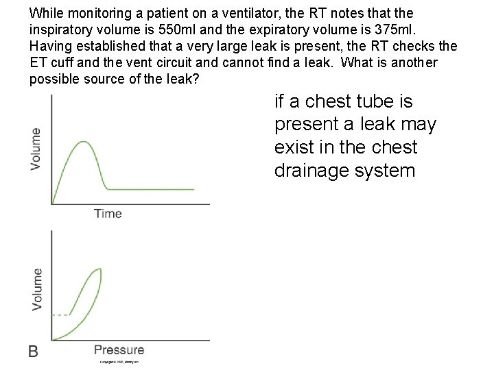 While monitoring a patient on a ventilator, the RT notes that the inspiratory volume