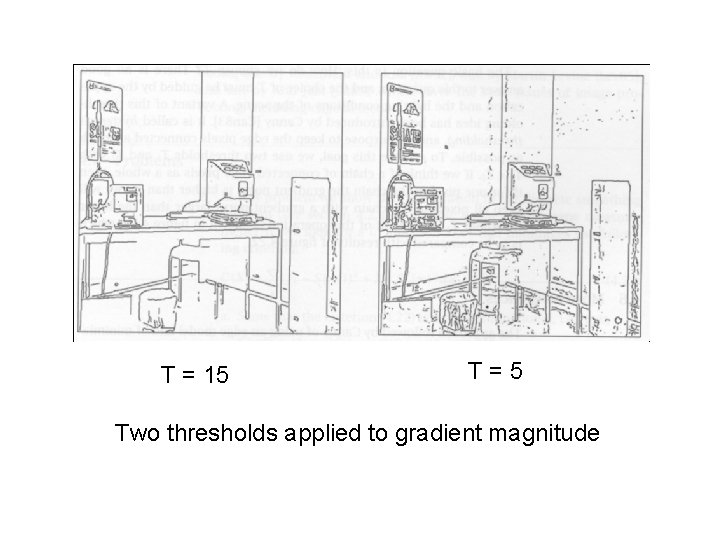 T = 15 T=5 Two thresholds applied to gradient magnitude 